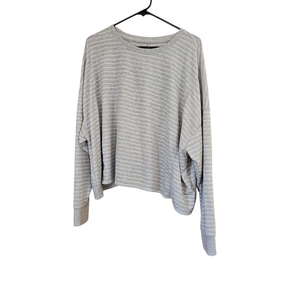 Lucky Brand Light Gray Striped Sweatshirt - Picture 1 of 5
